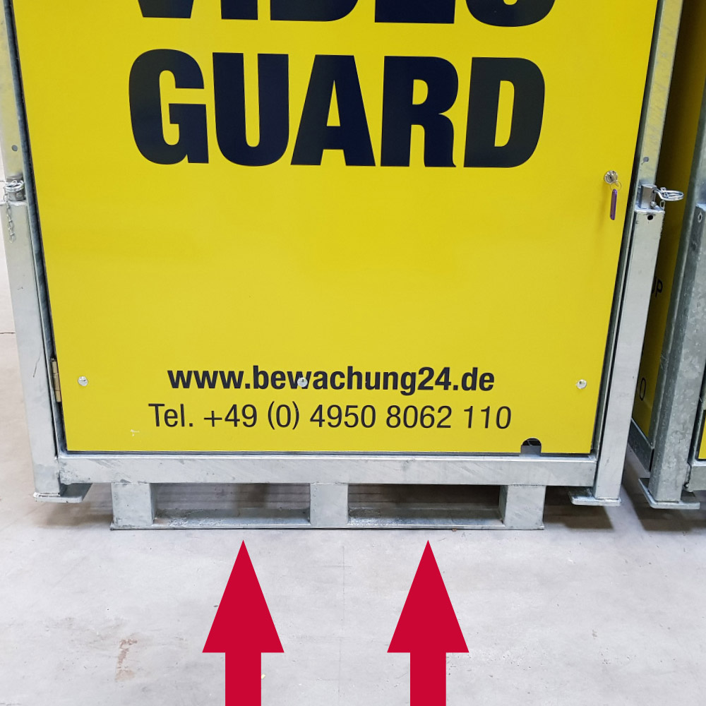 Transport med gaffeltruck och pallyftare är fästen för gafflarna längst ner på VIDEO GUARD